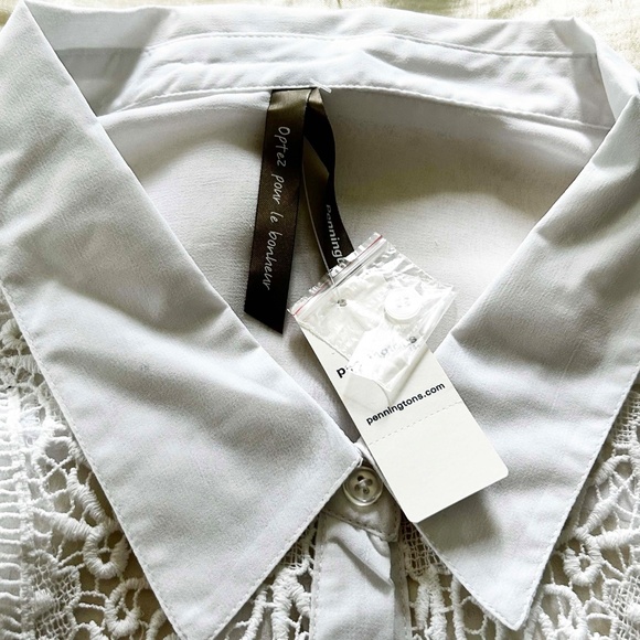 NEW PHOTOS! BLOUSE, CROCHET FRONT, WHITE, SIZE 4X, LONG SLEEVE, BUTTON CUFFS, - Picture 8 of 11